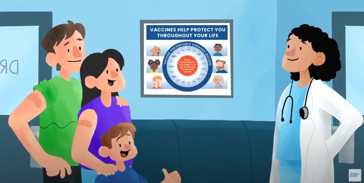 Family at a medical facility after getting vaccinated